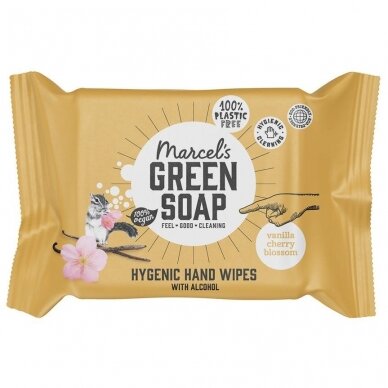 Marcel's Green Soap drėgnos rankų servetėlės (vanilė ir vyšnių žiedai)